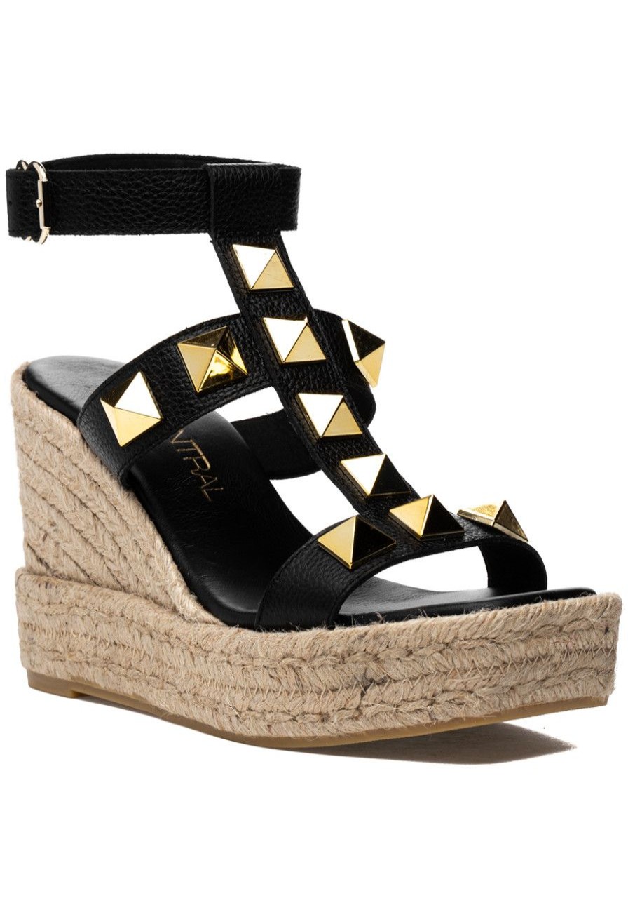Women 275 Central Sandals | Meloni Espadrille Wedge Black Leather
