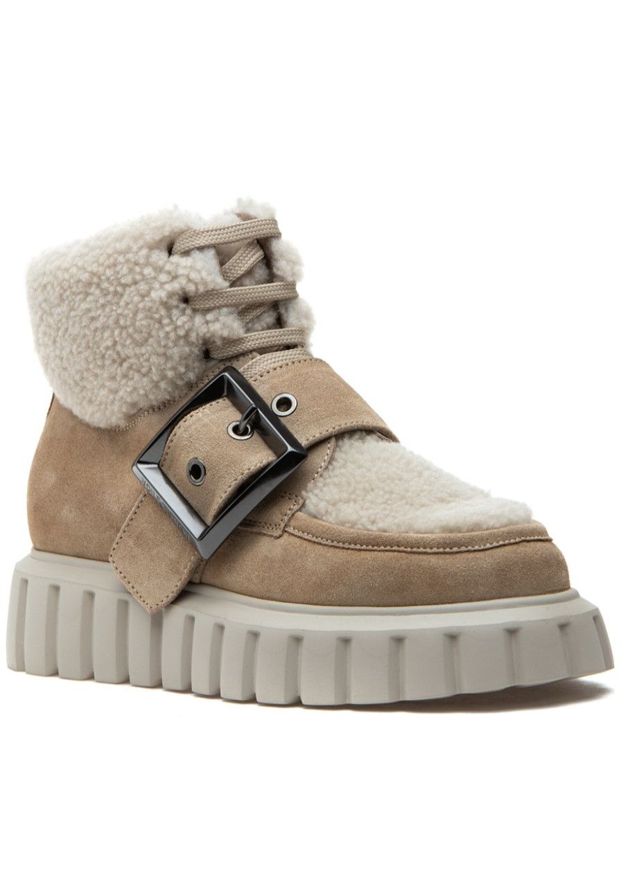 Women Voile Blanche Boots | Grenelle Lace Buckle Fur Boot Light Beige Suede