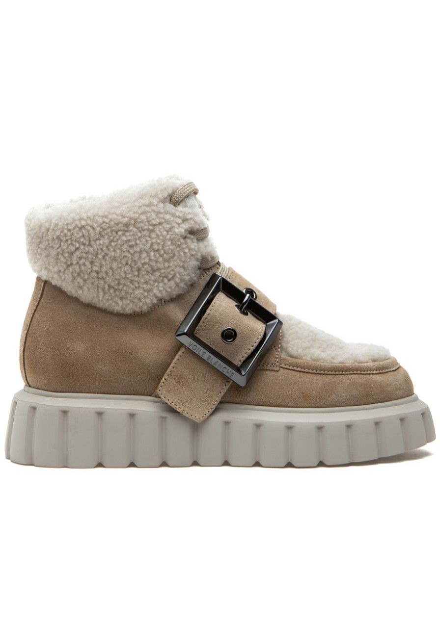 Women Voile Blanche Boots | Grenelle Lace Buckle Fur Boot Light Beige Suede