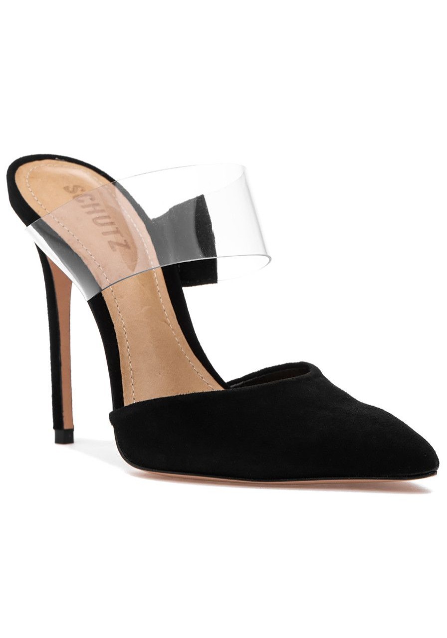 Women Schutz Mules & Clogs | Sionne Mule Black Suede/Vinyl