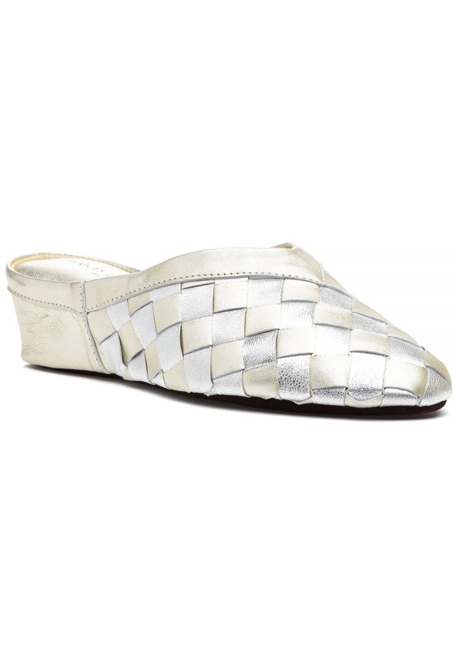 Women Jacques Levine Slippers | 4640 Woven Slipper Gold/Silver Leather