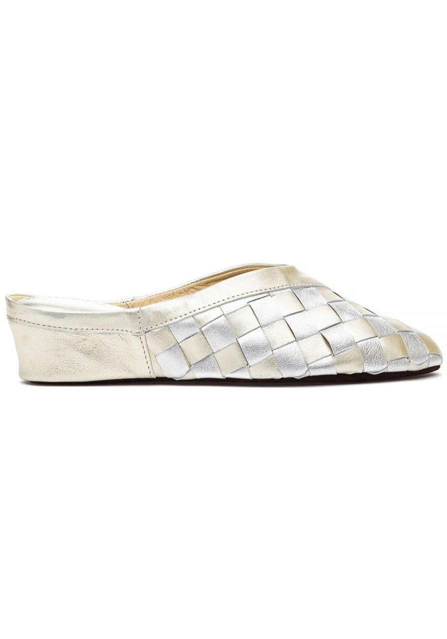 Women Jacques Levine Slippers | 4640 Woven Slipper Gold/Silver Leather