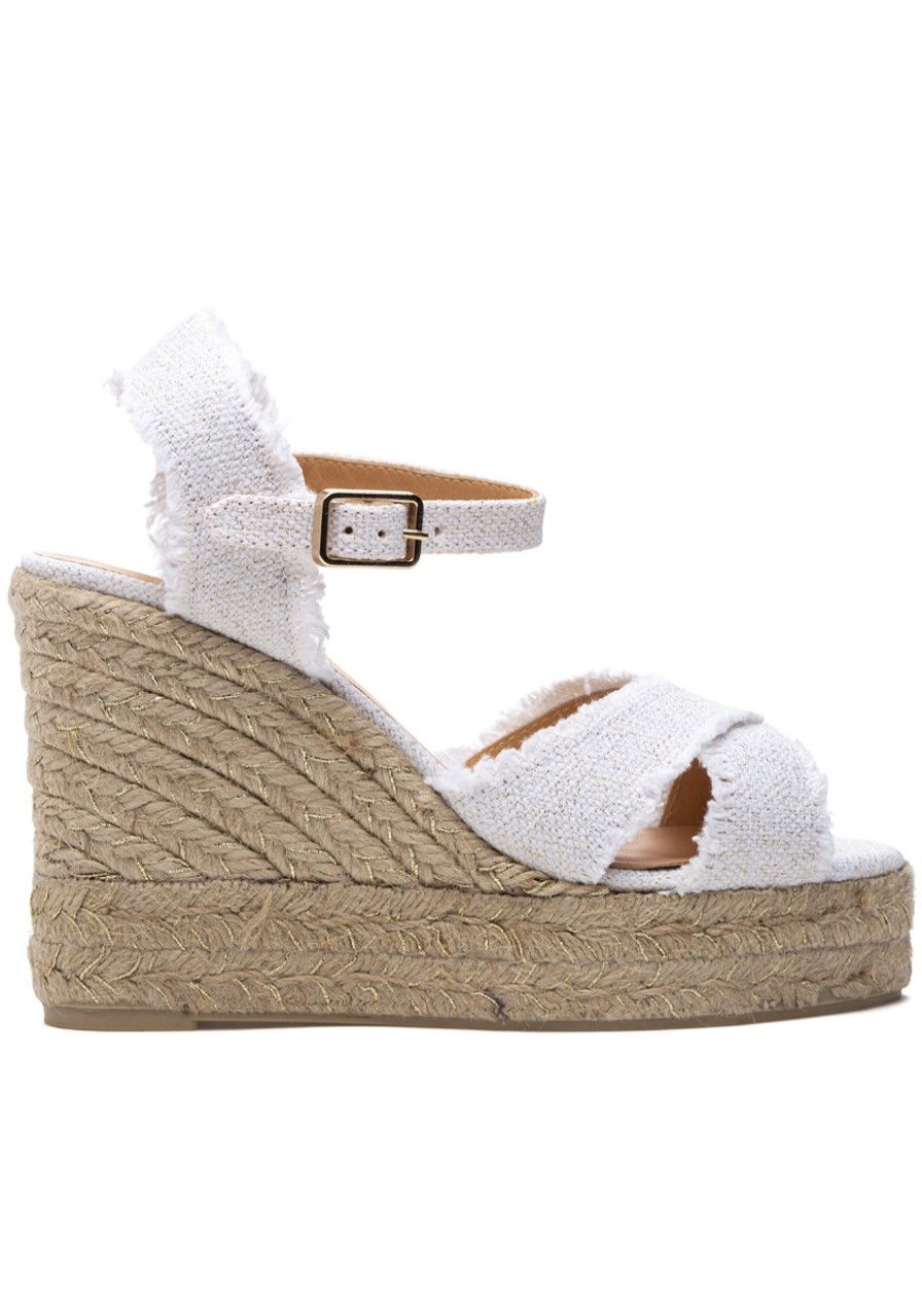 Women Castaner Sandals | Bromelia Espadrille Wedge Blanco/Oro
