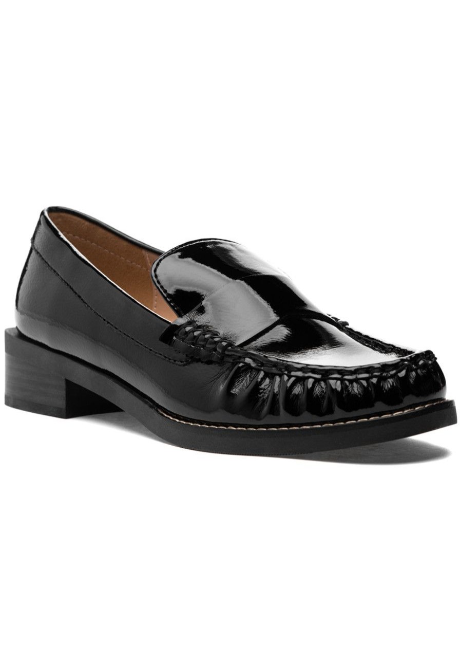 Women Silent D Loafers & Oxfords | Lara Loafer Black Crinkle Patent