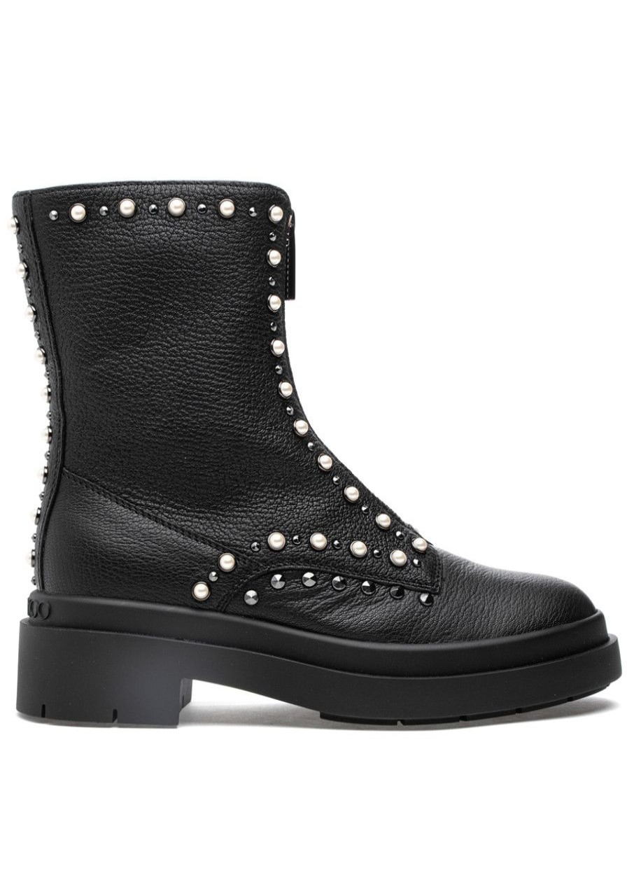 Women Jimmy Choo Boots | Nola Flat Boot Black/Pearl/Gunmetal