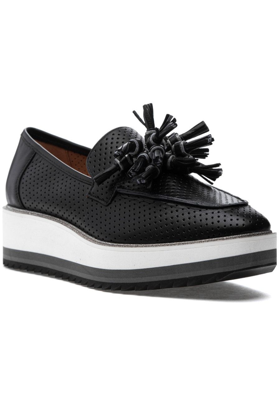 Women Johnston and Murphy Loafers & Oxfords | Gracelyn Perfed Tassel Loafer Black Leather