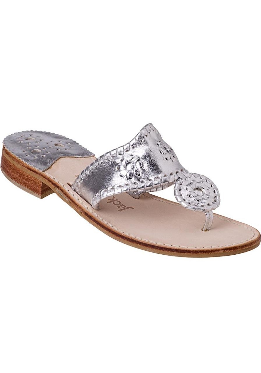 Women Jack Rogers Sandals | Hamptons Thong Sandal Silver Leather