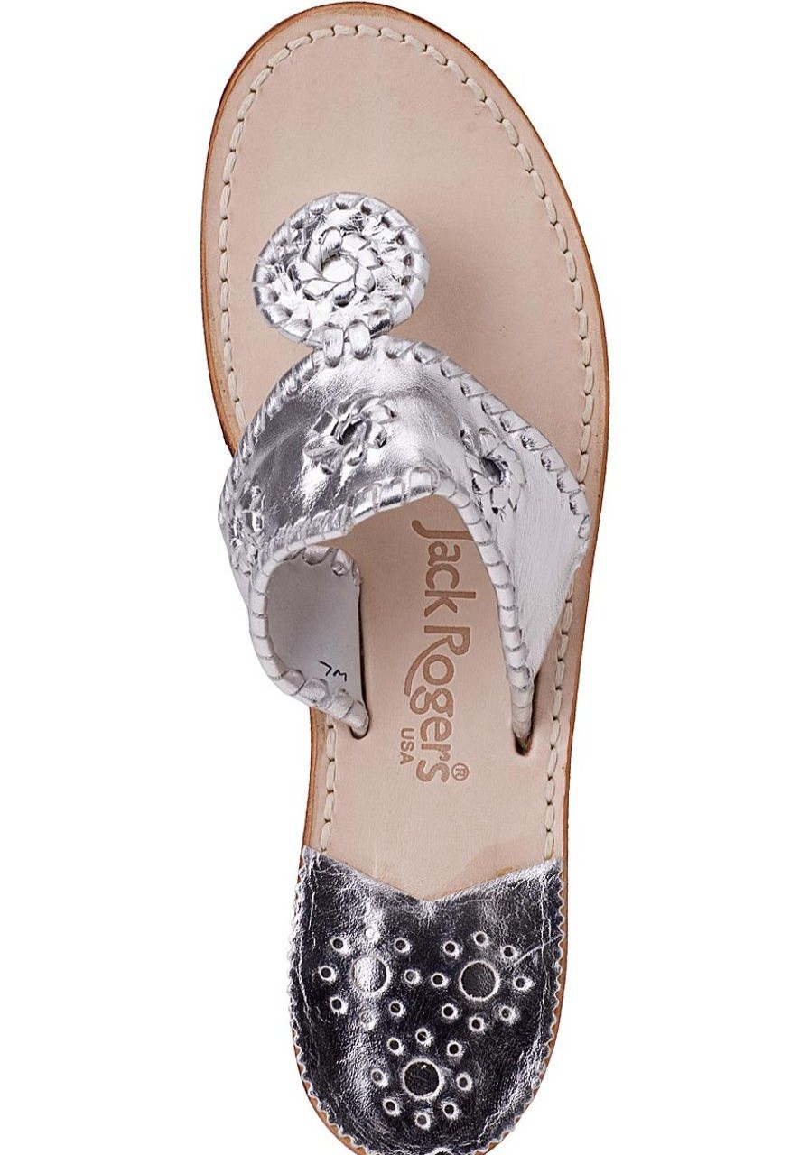 Women Jack Rogers Sandals | Hamptons Thong Sandal Silver Leather