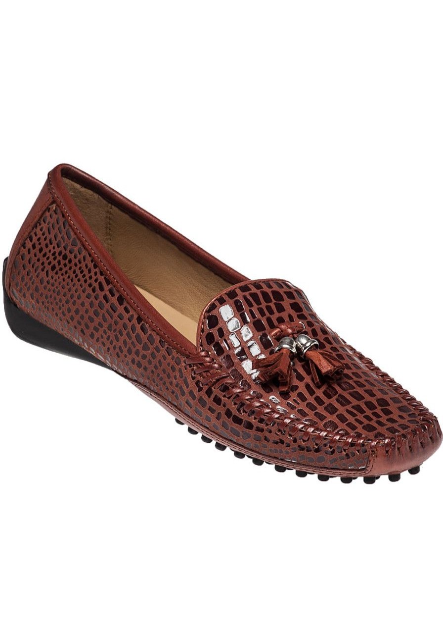 Women Robert Zur Flats | Brittany Loafer Brown Crocco Print