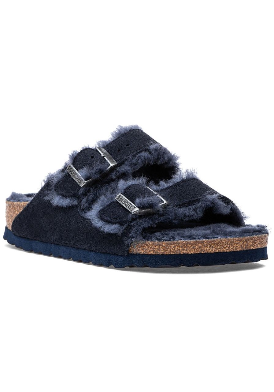 Women Birkenstock Sandals | Arizona Shearling Navy Suede