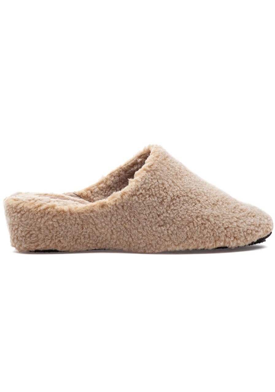 Women Jacques Levine Slippers | Fuzzy Slipper Tan