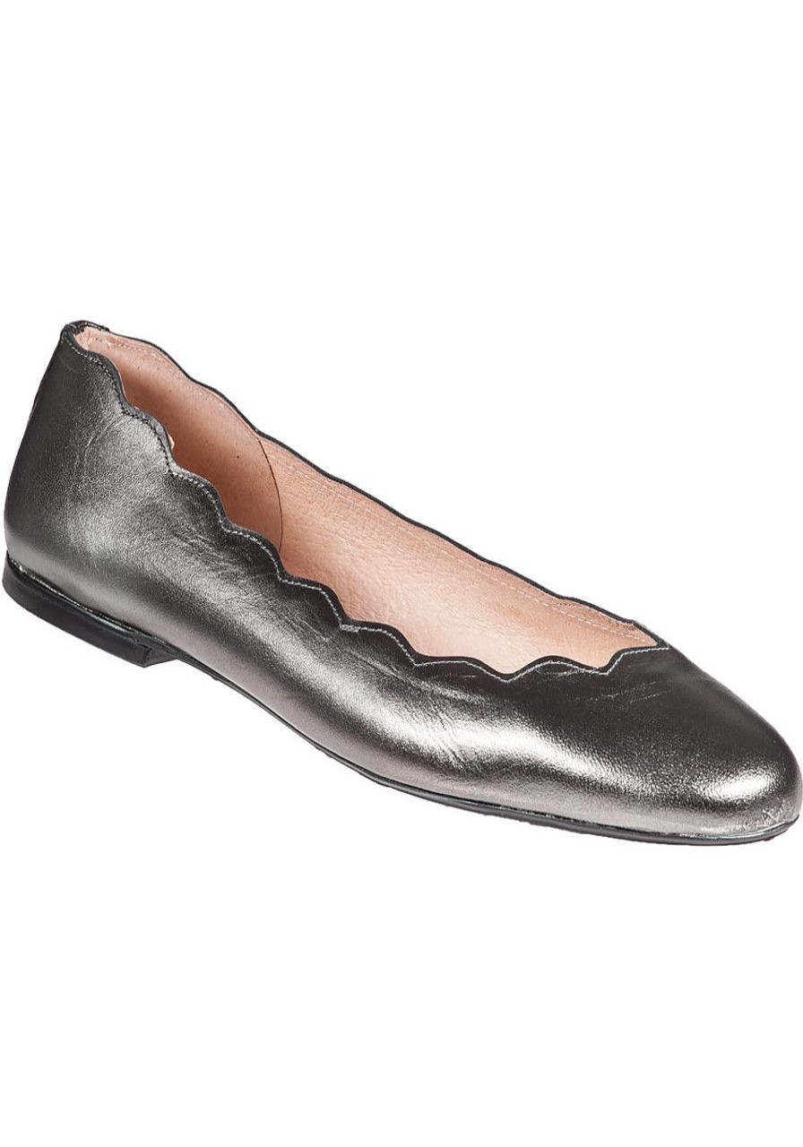 Women French Sole Flats | Jigsaw Flat Pewter Leather