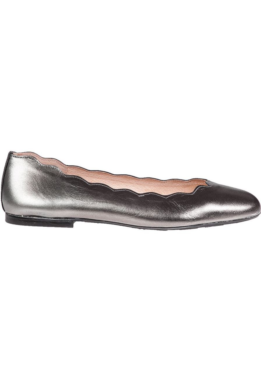 Women French Sole Flats | Jigsaw Flat Pewter Leather