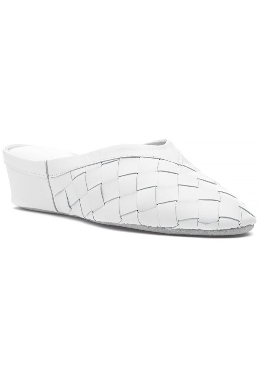 Women Jacques Levine Slippers | 4640 Woven Slipper White Leather