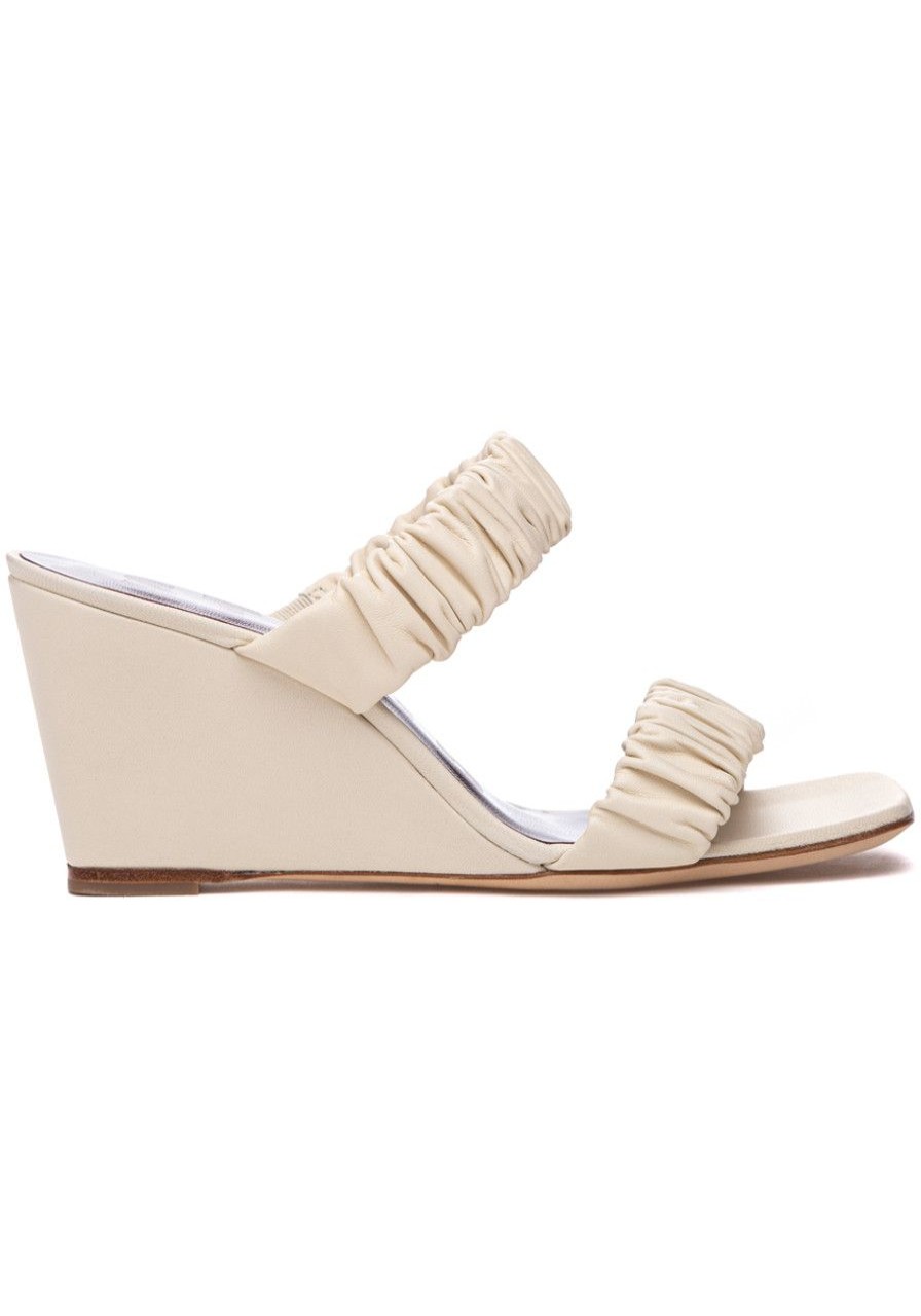 Women Staud Sandals | Frankie Wedge Sandal Cream Leather