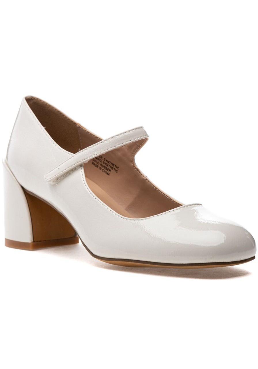 Women Silent D Pumps | Korin Mary-Jane Pump Oatmilk Crinkle Patent