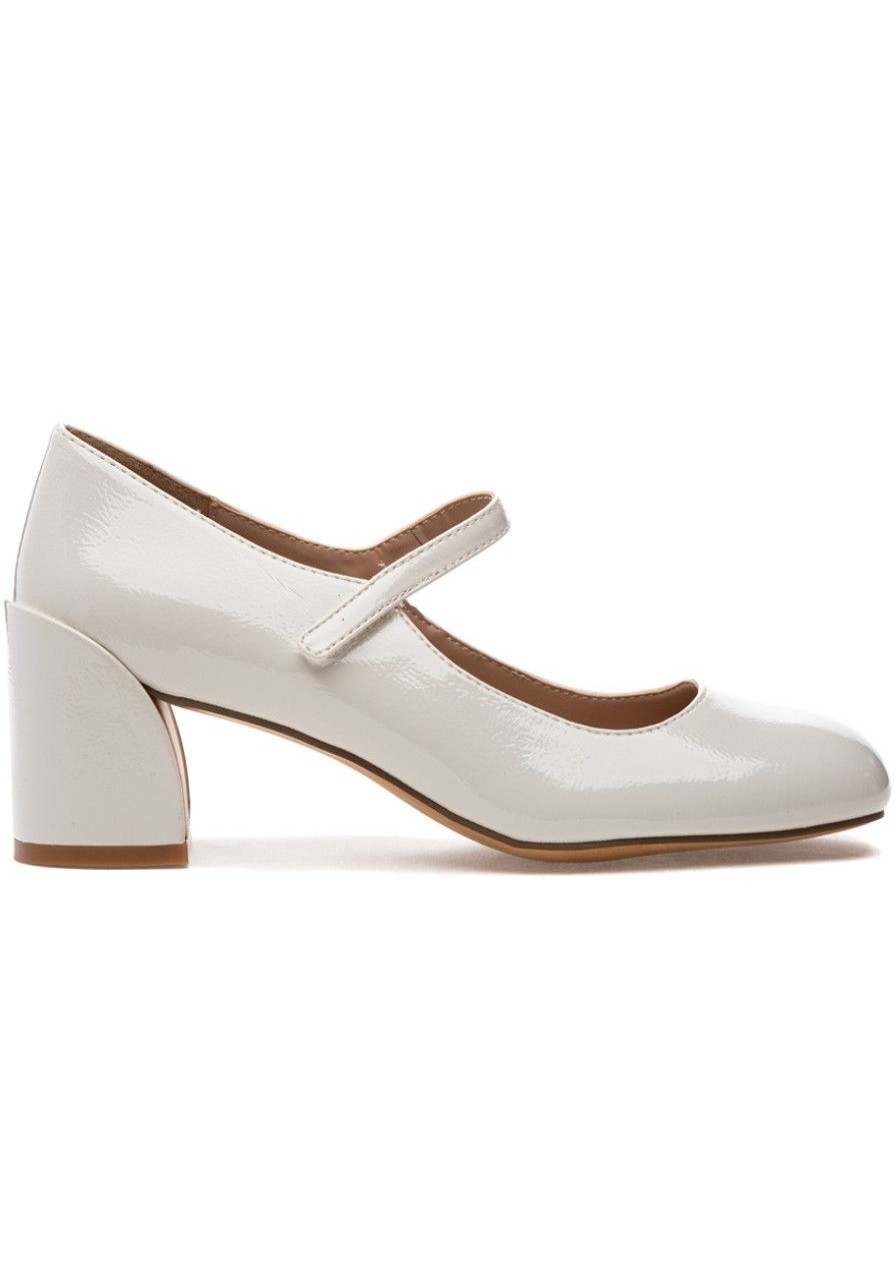Women Silent D Pumps | Korin Mary-Jane Pump Oatmilk Crinkle Patent
