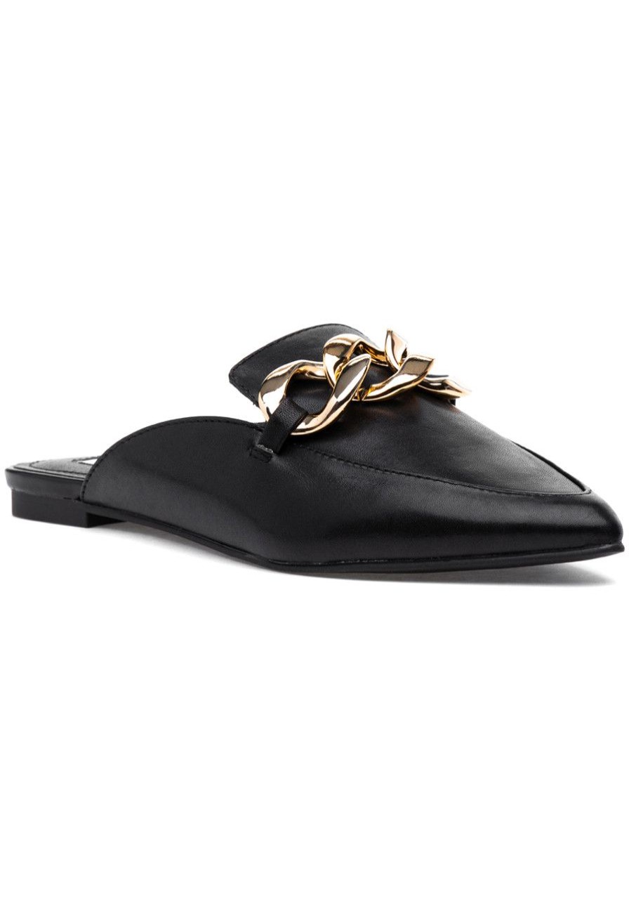 Women Steve Madden Flats | Festivity Mule Black Leather