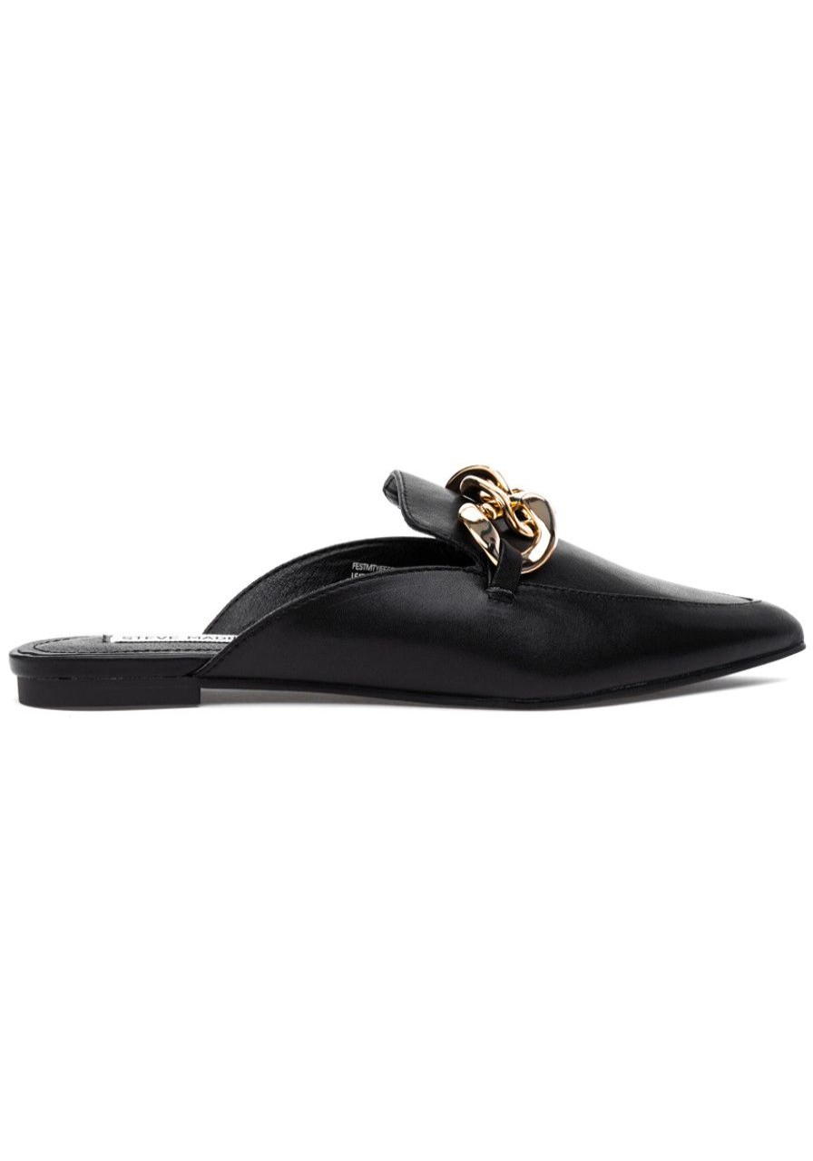 Women Steve Madden Flats | Festivity Mule Black Leather