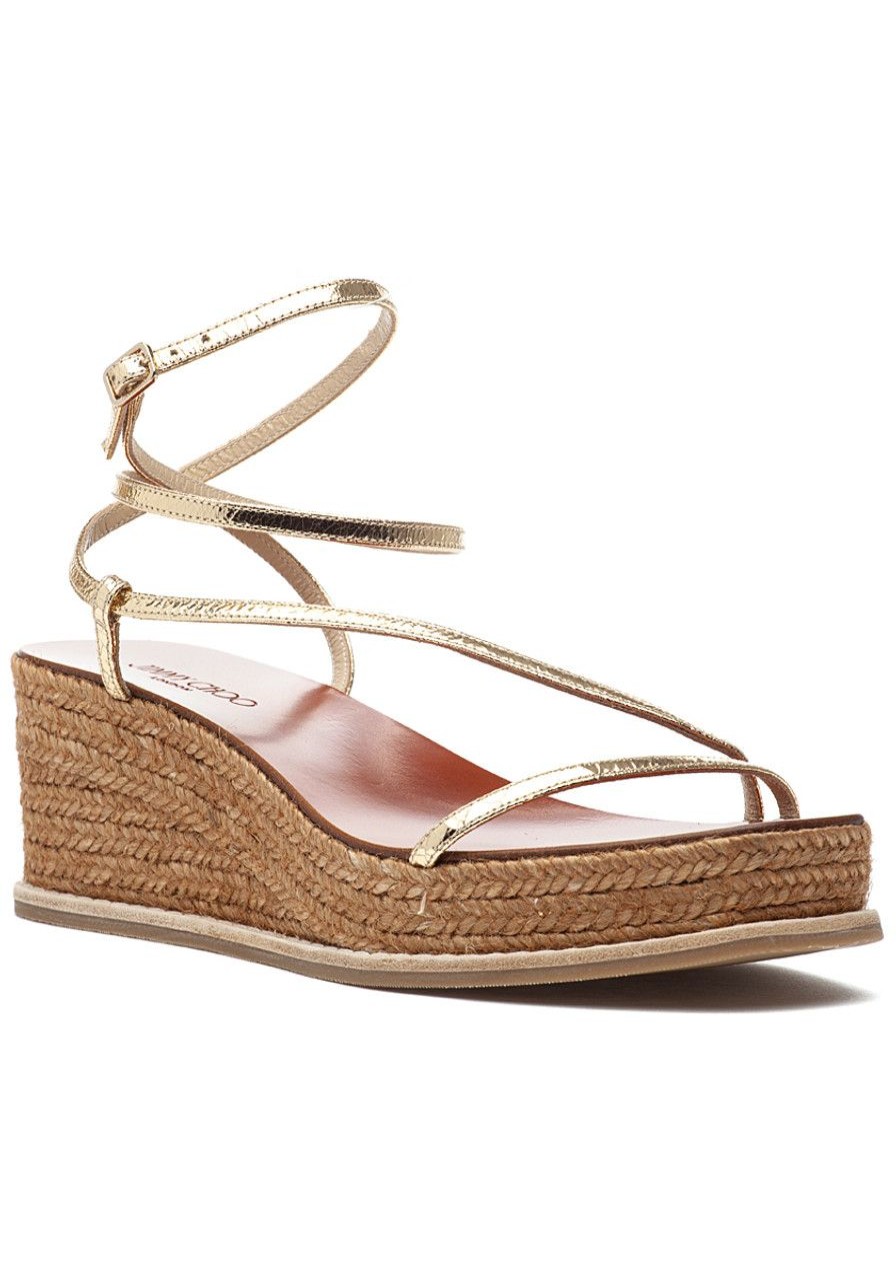 Women Jimmy Choo Sandals | Drive 60 Espadrille Wedge Gold