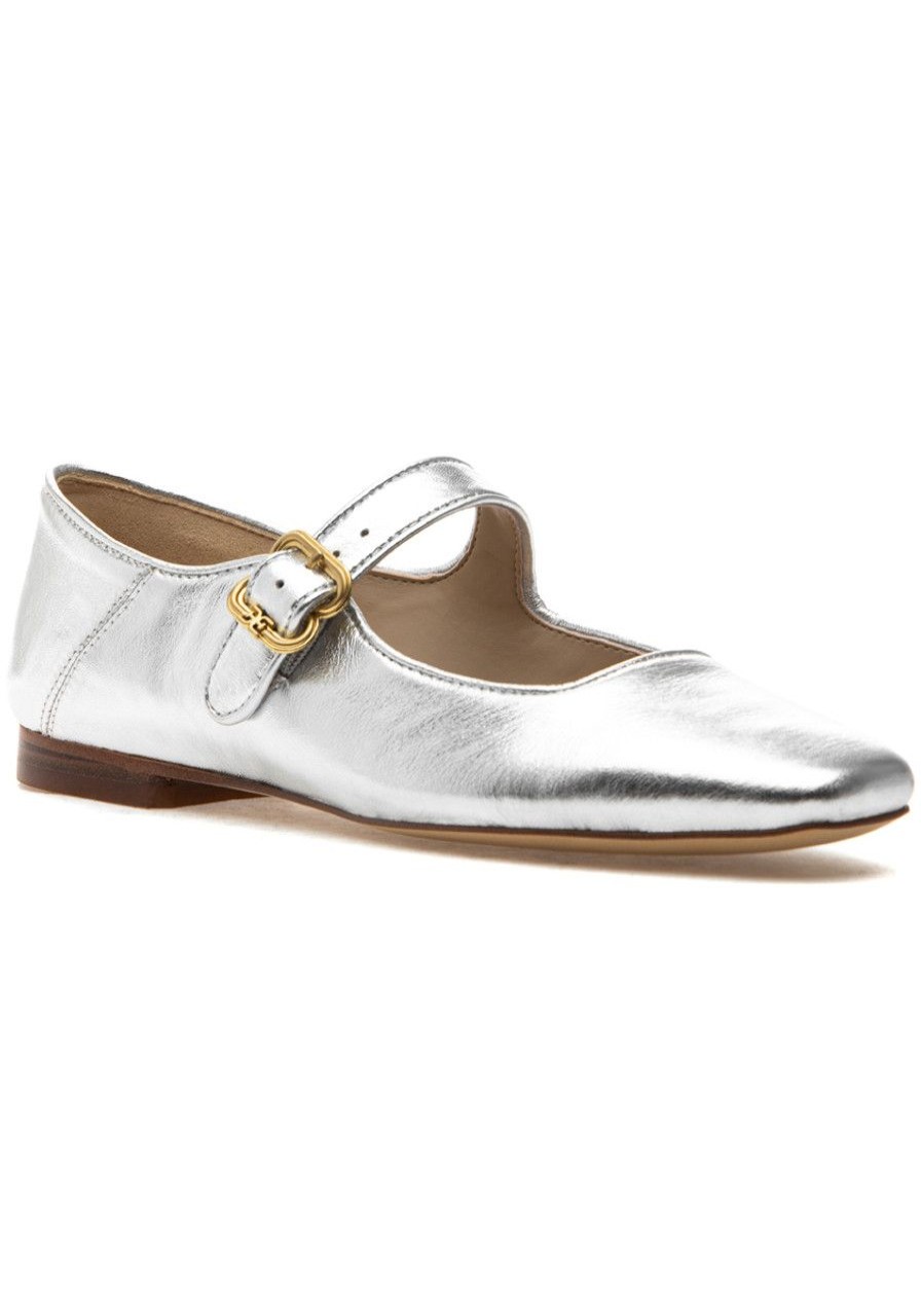 Women Sam Edelman Flats | Michaela Mary Jane Flat Silver Leather