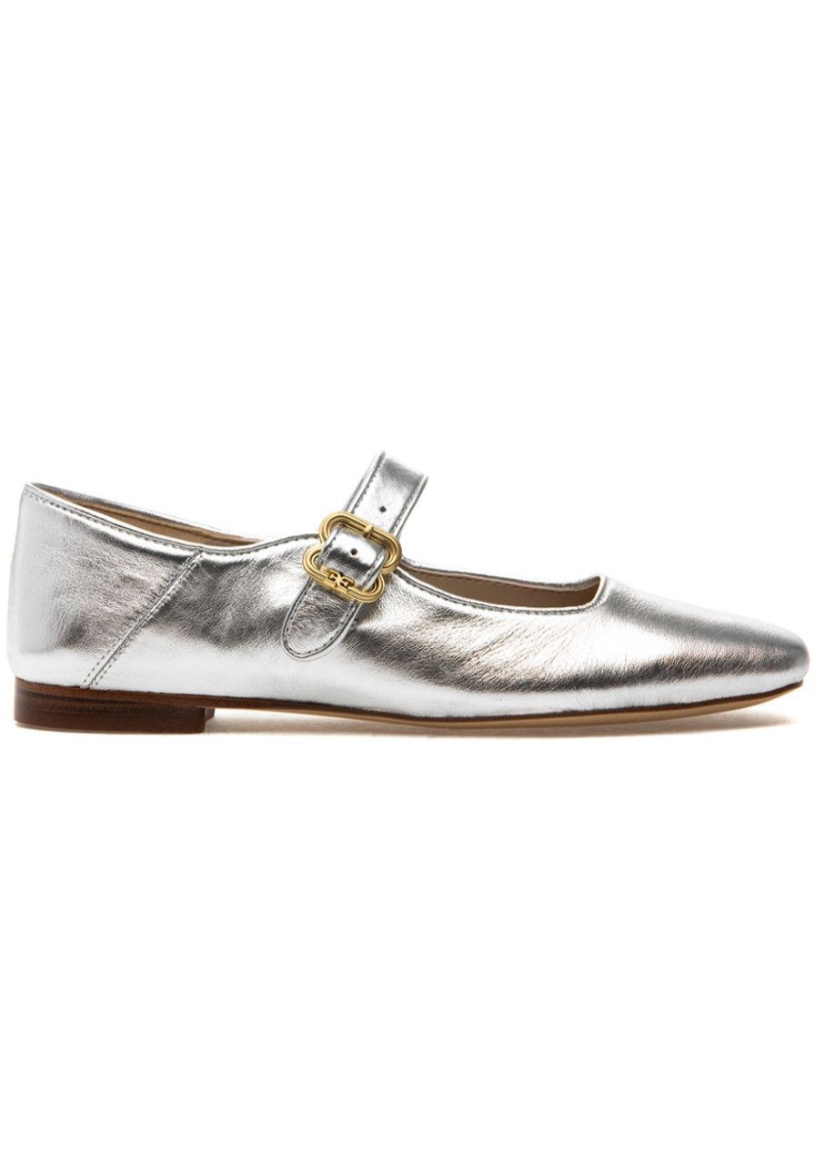 Women Sam Edelman Flats | Michaela Mary Jane Flat Silver Leather