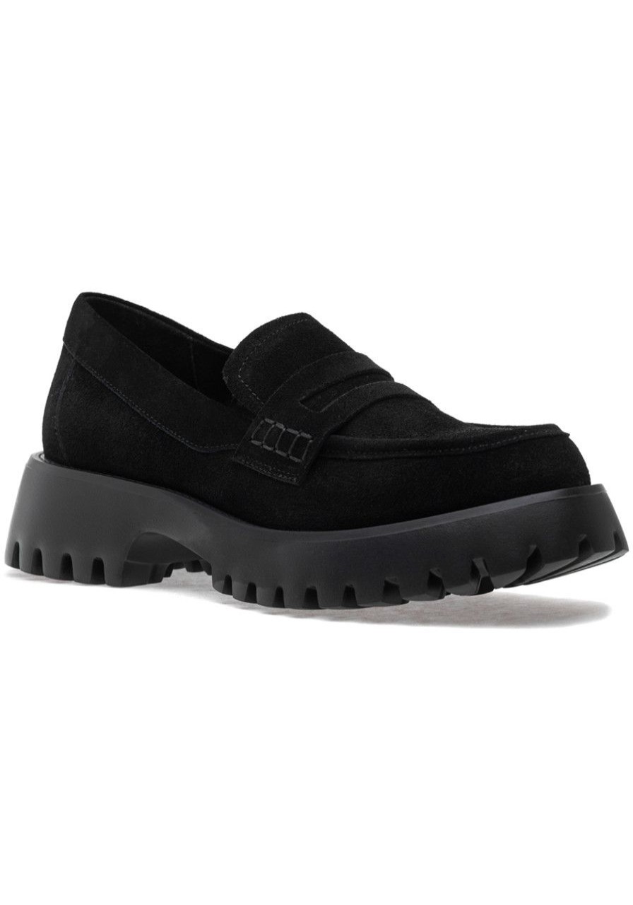 Women Jildor Loafers & Oxfords | Zety Loafer Black Waterproof Suede