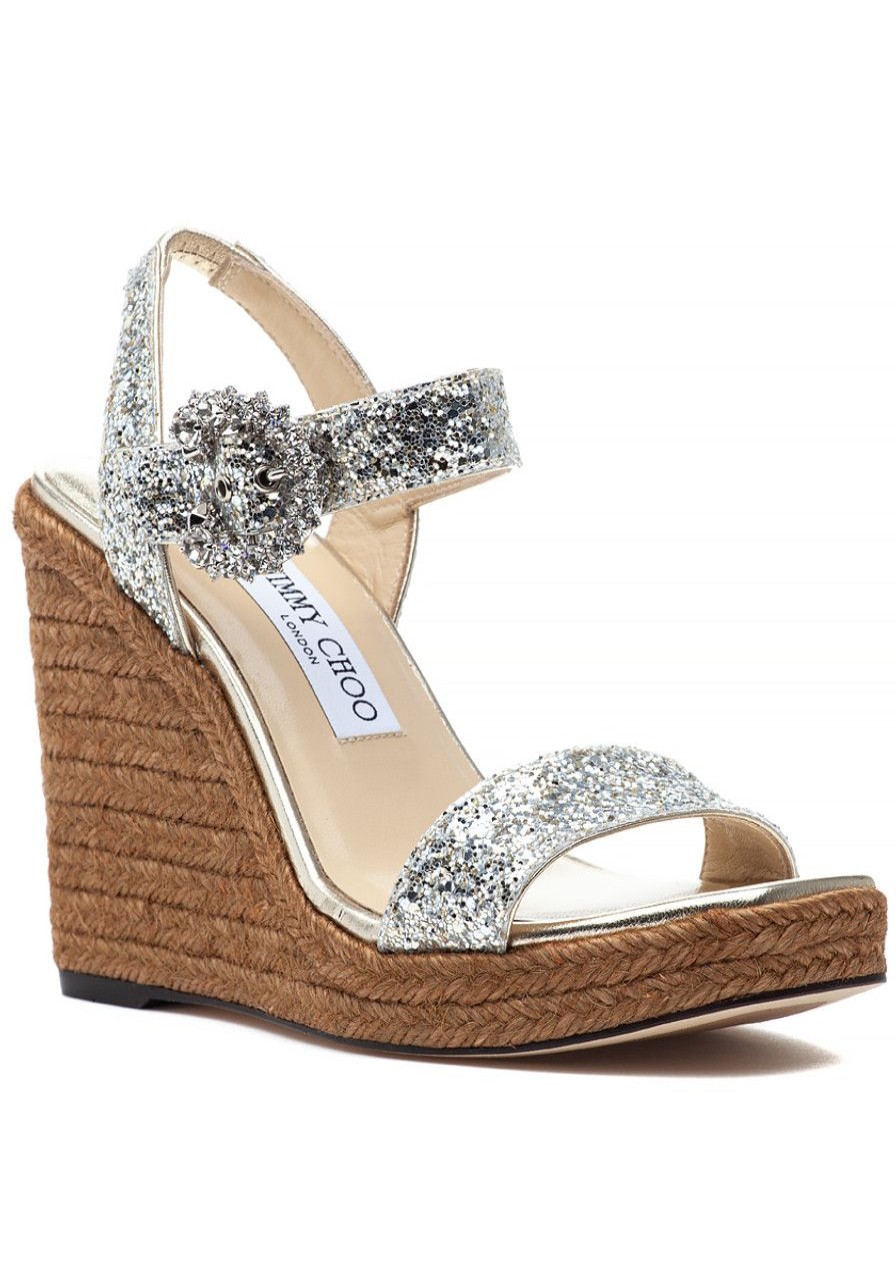 Women Jimmy Choo Sandals | Mirabelle 110 Wedge Platinum Crystal