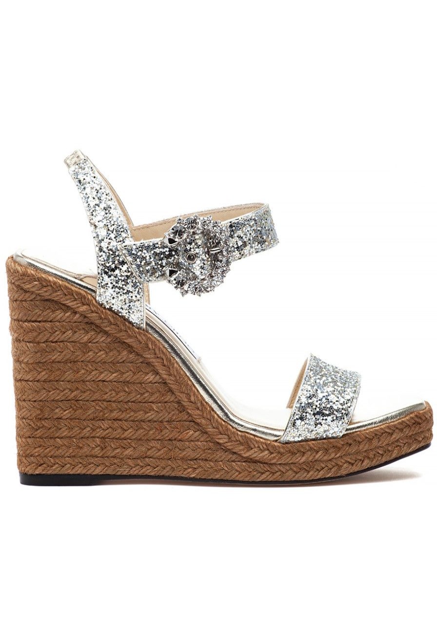 Women Jimmy Choo Sandals | Mirabelle 110 Wedge Platinum Crystal