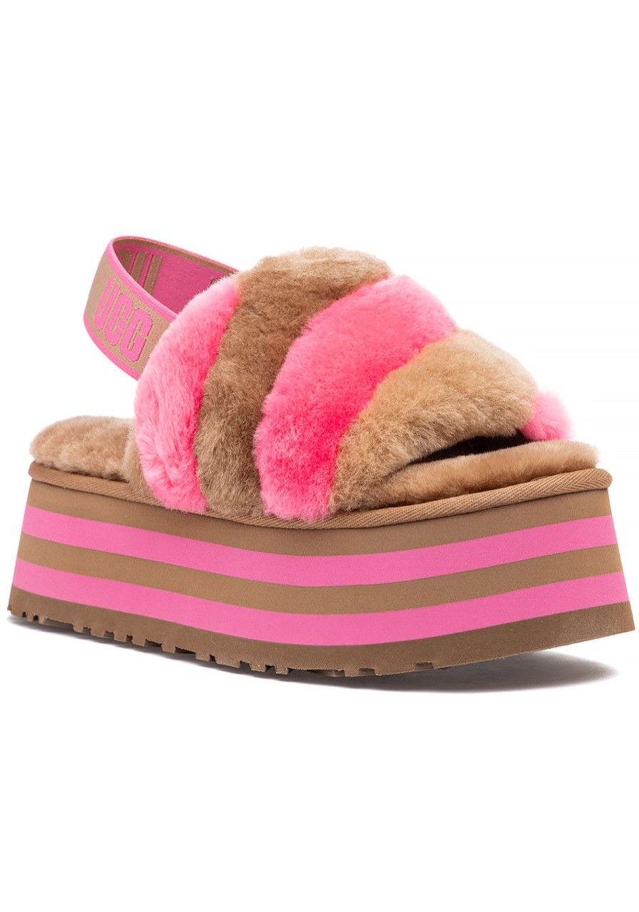 Women UGG® Slippers | Disco Stripe Slide Chestnut/Pink Rose Combo