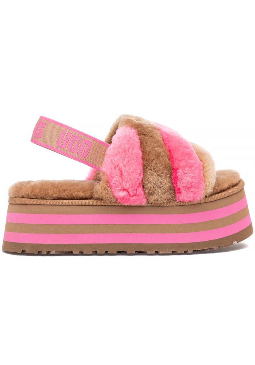 Women UGG® Slippers | Disco Stripe Slide Chestnut/Pink Rose Combo