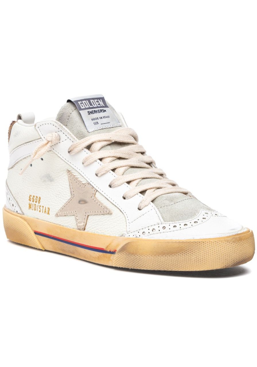 Women Golden Goose Sneakers | Mid Star Sneaker Cream/Ice White/Platinum/Beige Brown