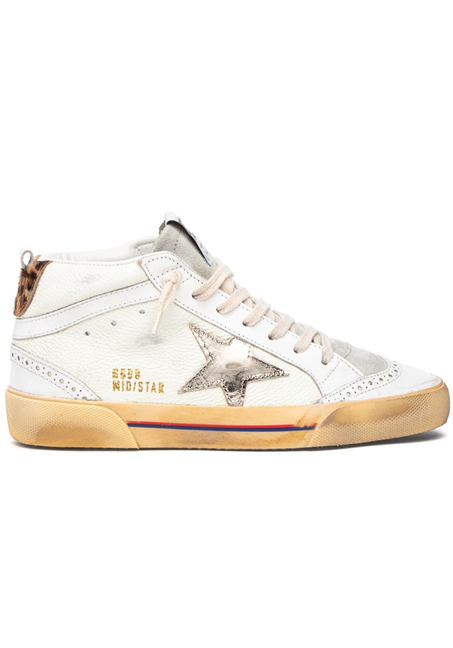 Women Golden Goose Sneakers | Mid Star Sneaker Cream/Ice White/Platinum/Beige Brown