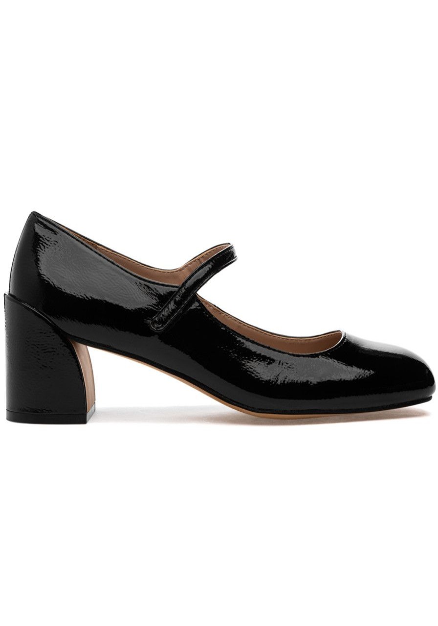 Women Silent D Pumps | Korin Mary-Jane Pump Black Crinkle Patent