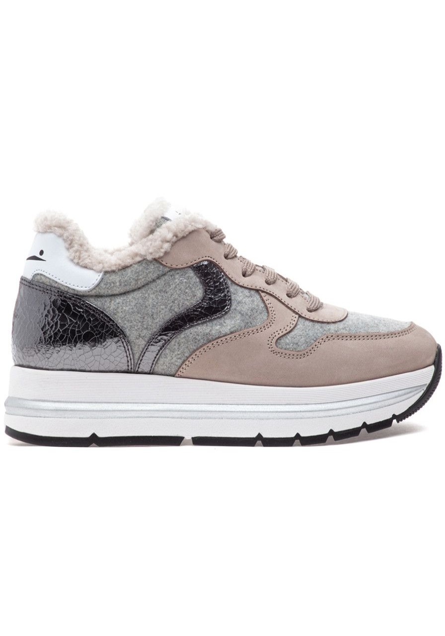 Women Voile Blanche Sneakers | Maran Fur Sneaker Cream Grey