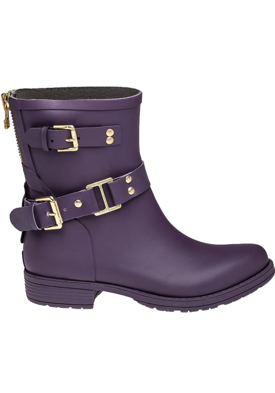 Women Colors of California Boots | Biker Zip Low Rain Boot Purple