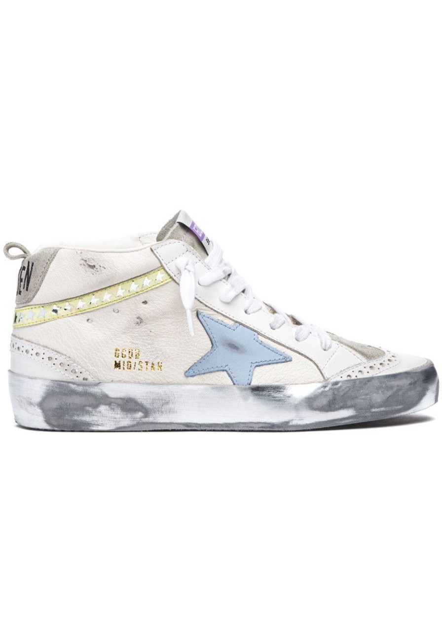 Women Golden Goose Sneakers | Mid Star Sneaker White/Ice/Blue Fog