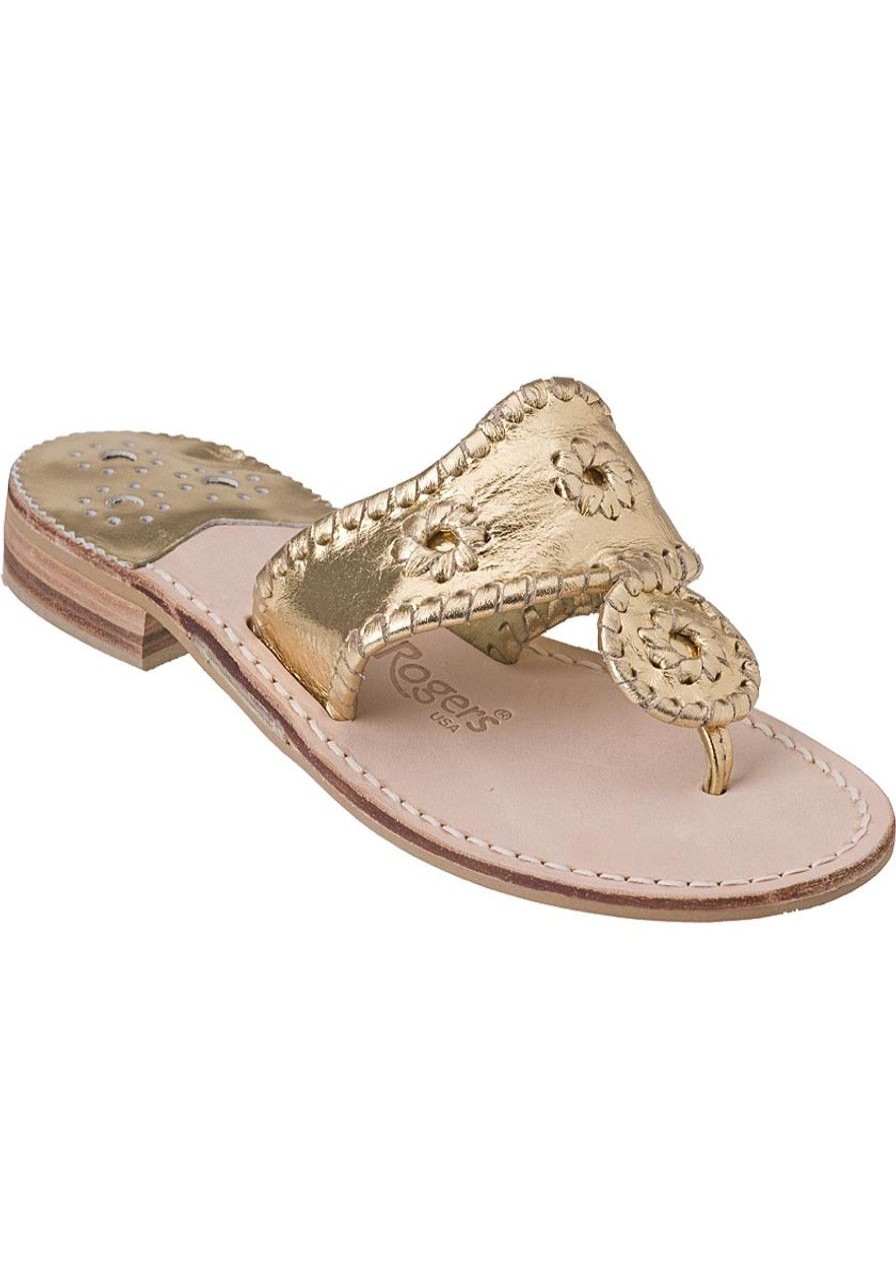 Women Jack Rogers Sandals | Hamptons Thong Sandal Gold Leather
