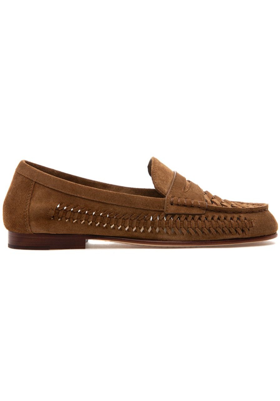 Women Veronica Beard Loafers & Oxfords | Penny Woven Loafer Hazelwood Suede