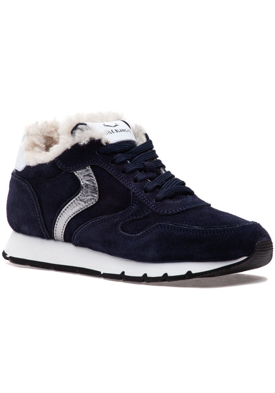 Women Voile Blanche Sneakers | Julia Fur Sneaker Navy Suede