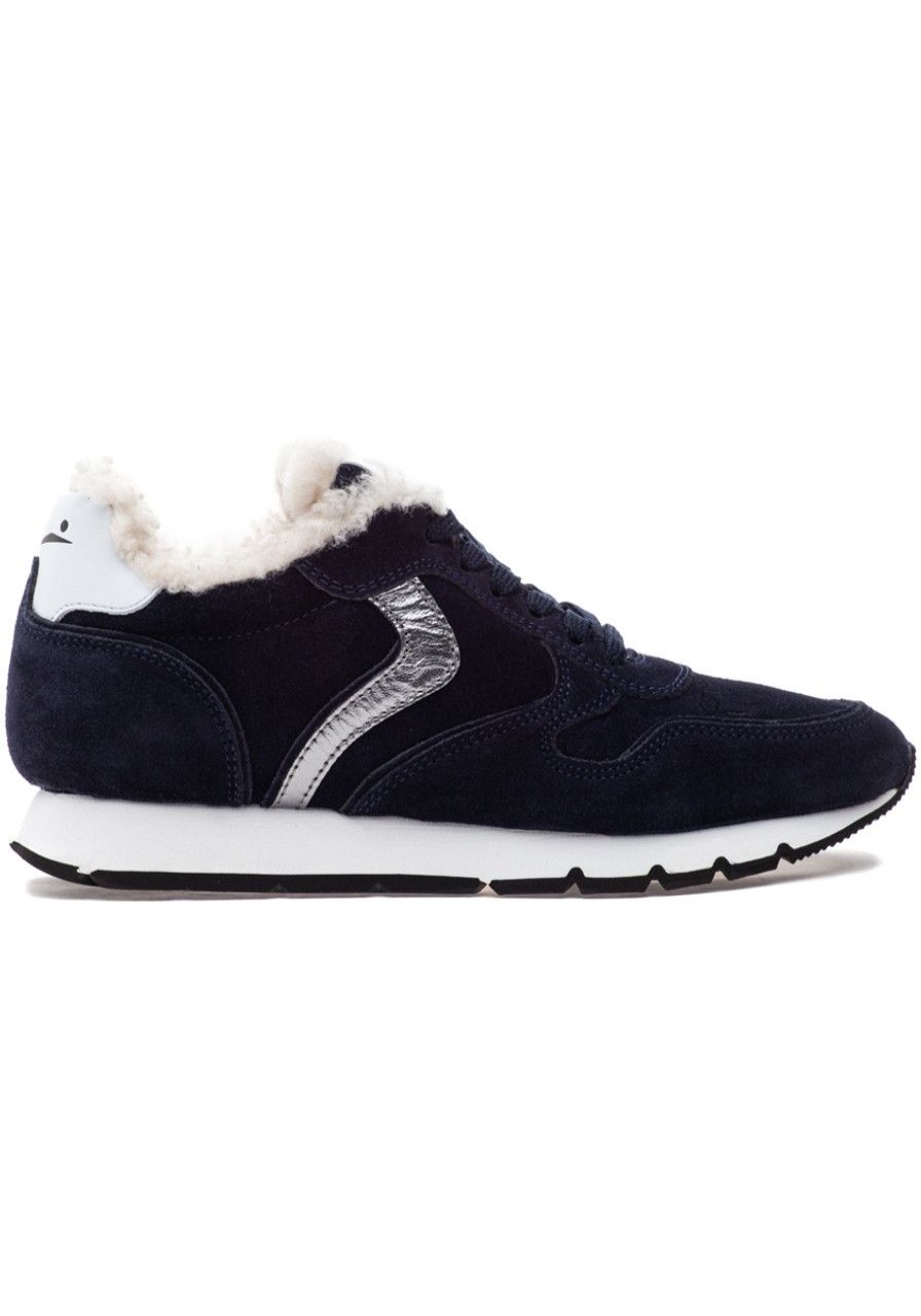 Women Voile Blanche Sneakers | Julia Fur Sneaker Navy Suede
