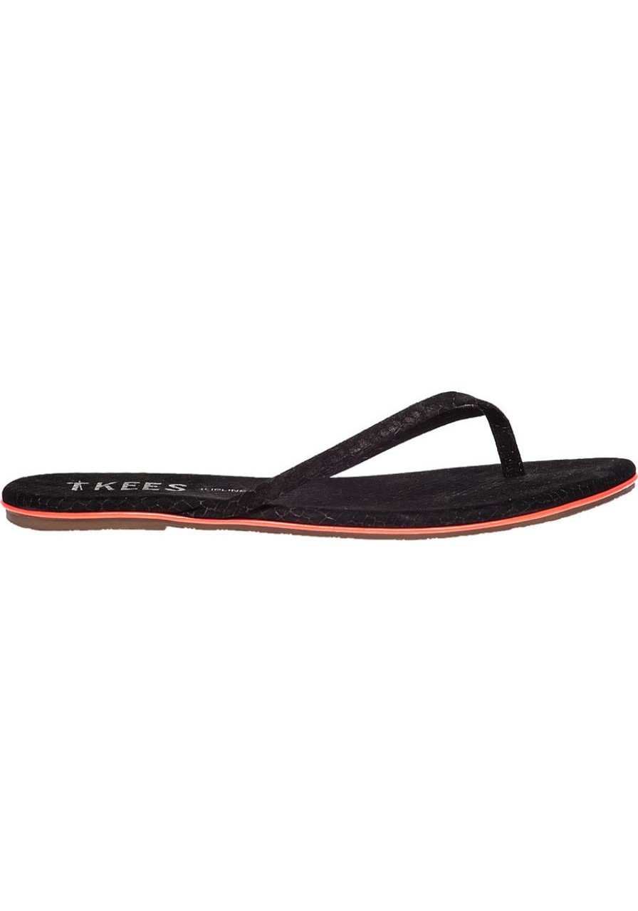 Women Tkees Sandals | Lip Liners Flip Flop Black Snake Suede