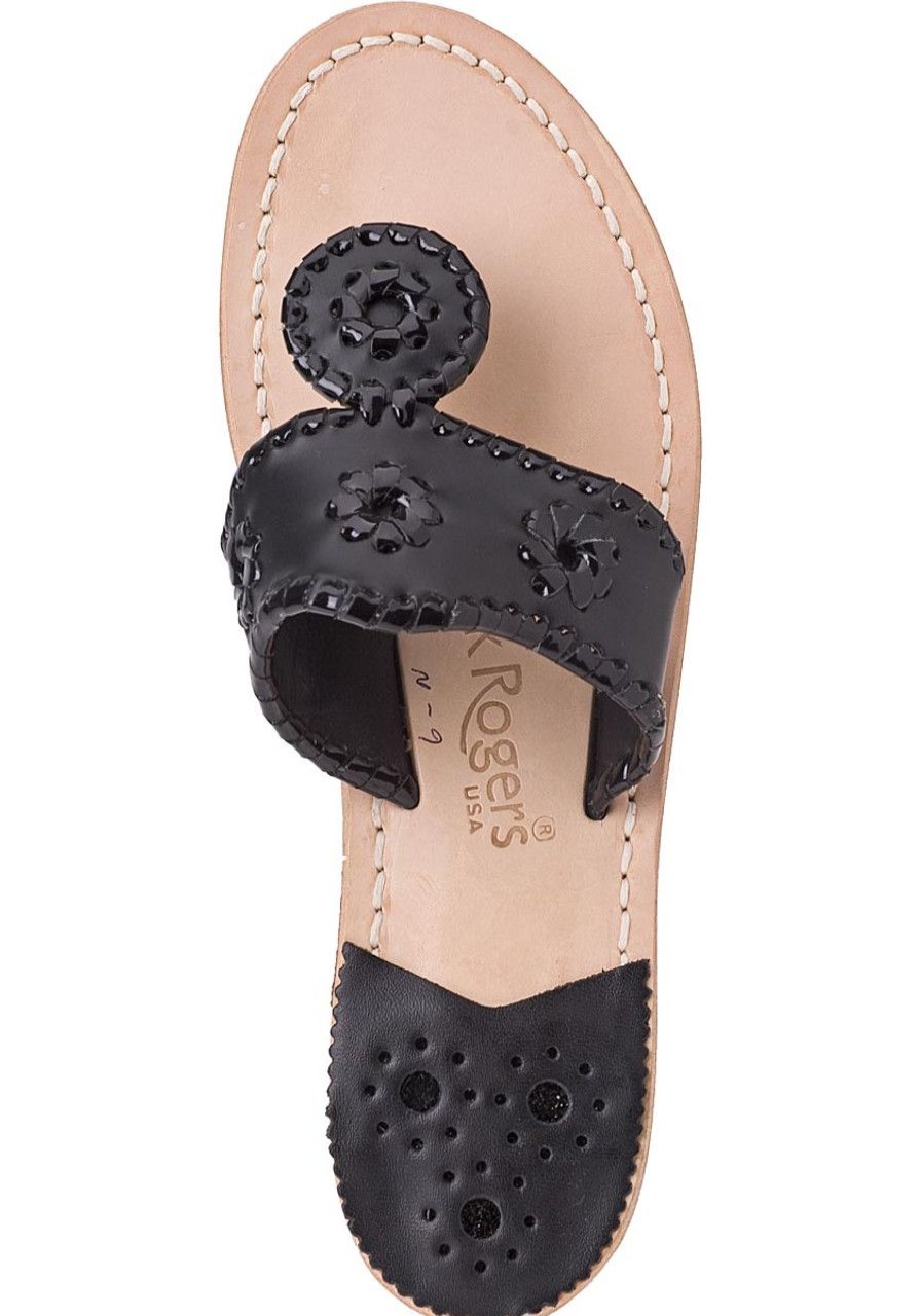 Women Jack Rogers Sandals | Palm Beach Thong Sandal Black Leather