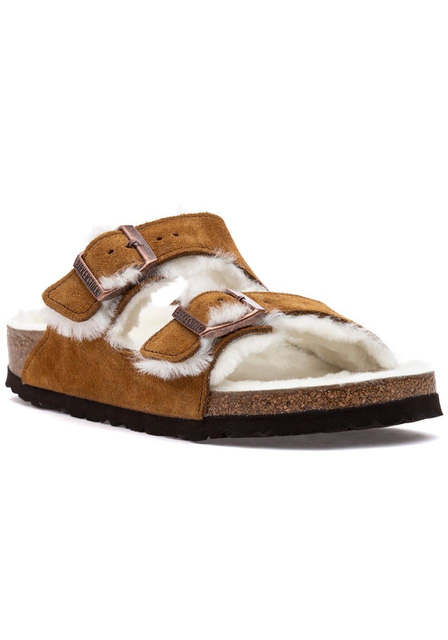 Women Birkenstock Sandals | Arizona Shearling Sandal Tan Suede