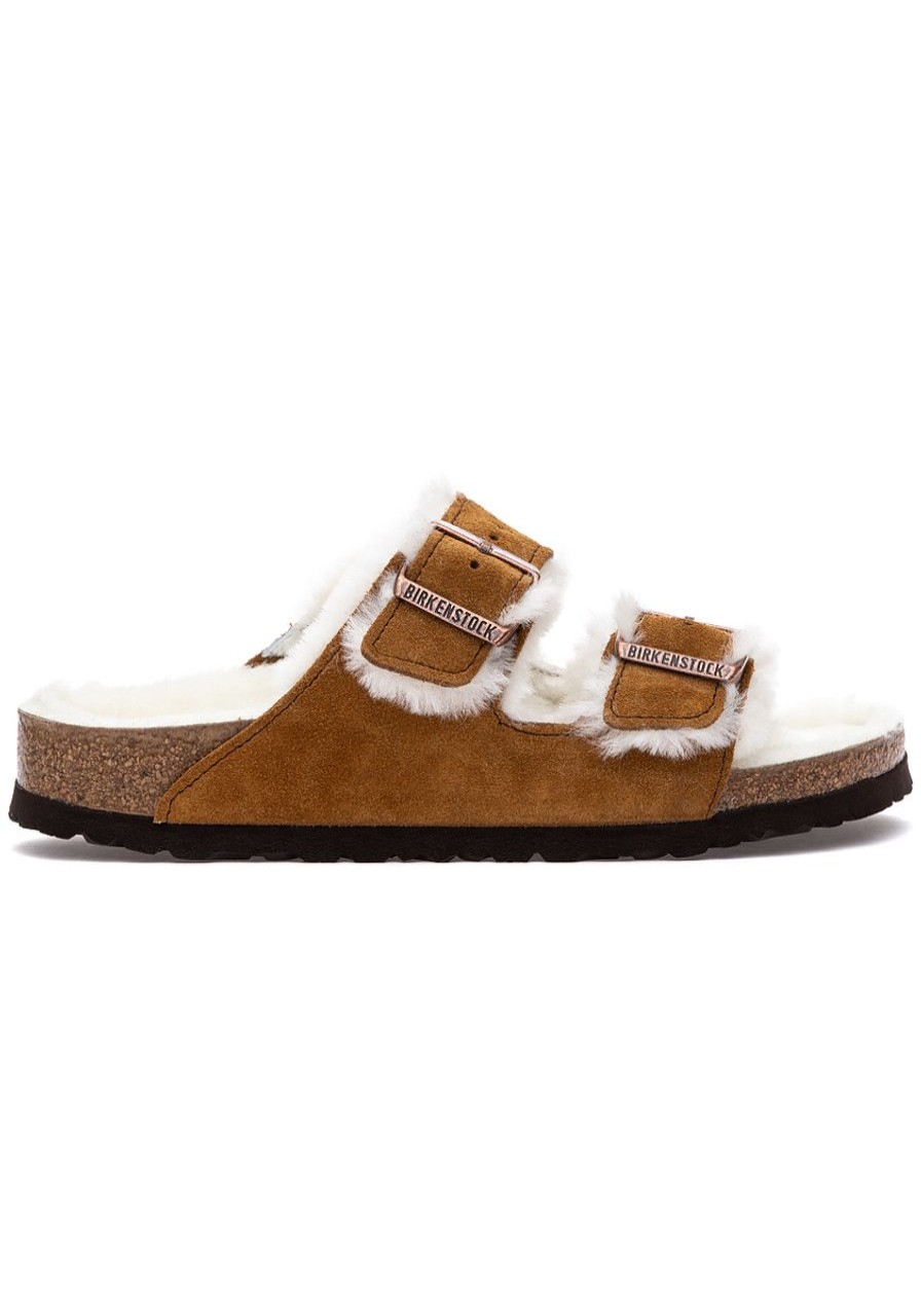 Women Birkenstock Sandals | Arizona Shearling Sandal Tan Suede