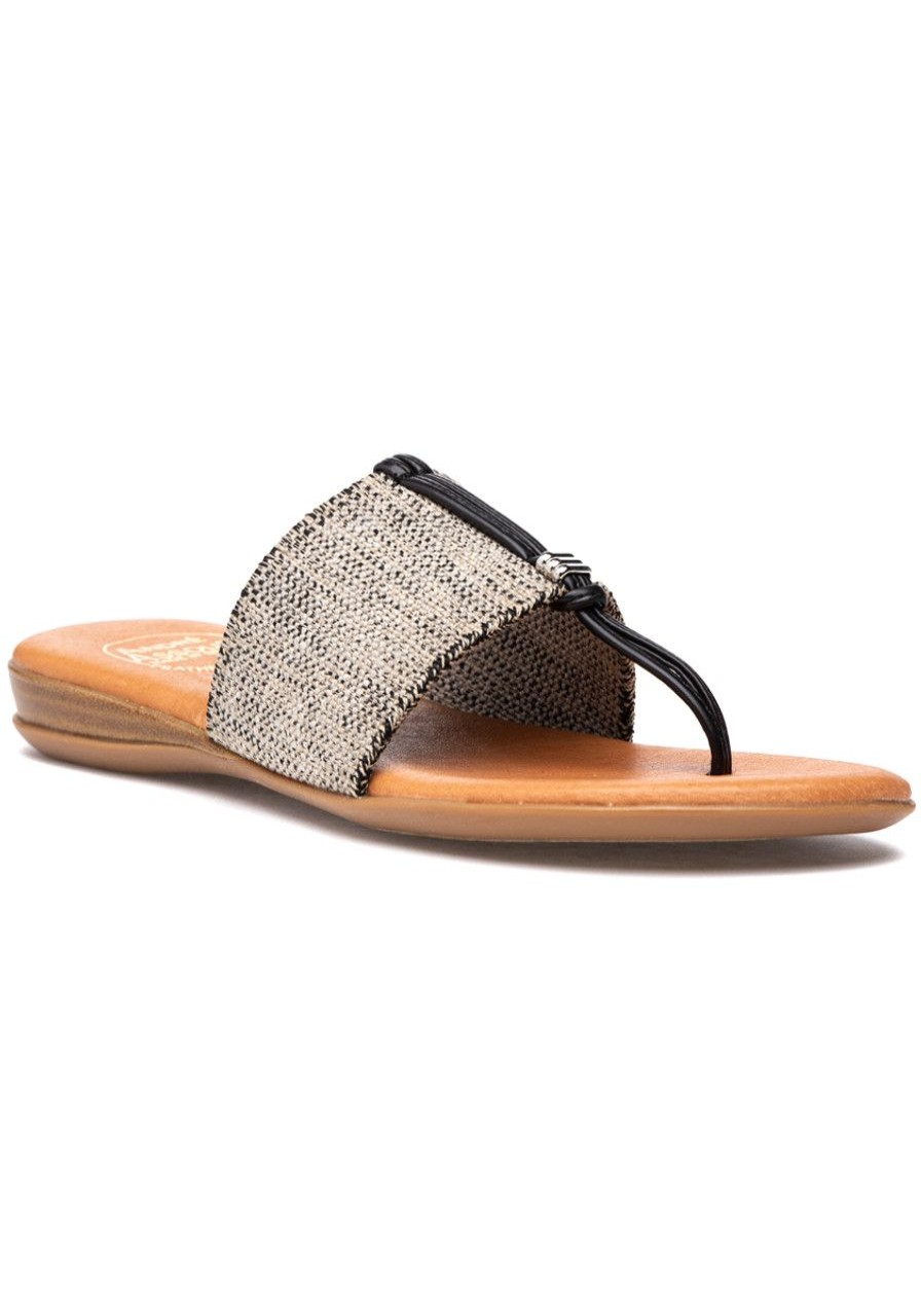 Women Andre Assous Sandals | Nice Woven Sandal Black/Beige Linen