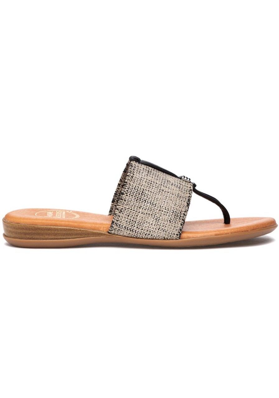 Women Andre Assous Sandals | Nice Woven Sandal Black/Beige Linen
