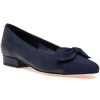 Women Jildor Flats | Freda Bow Flat Navy Leather/Navy Grosgrain