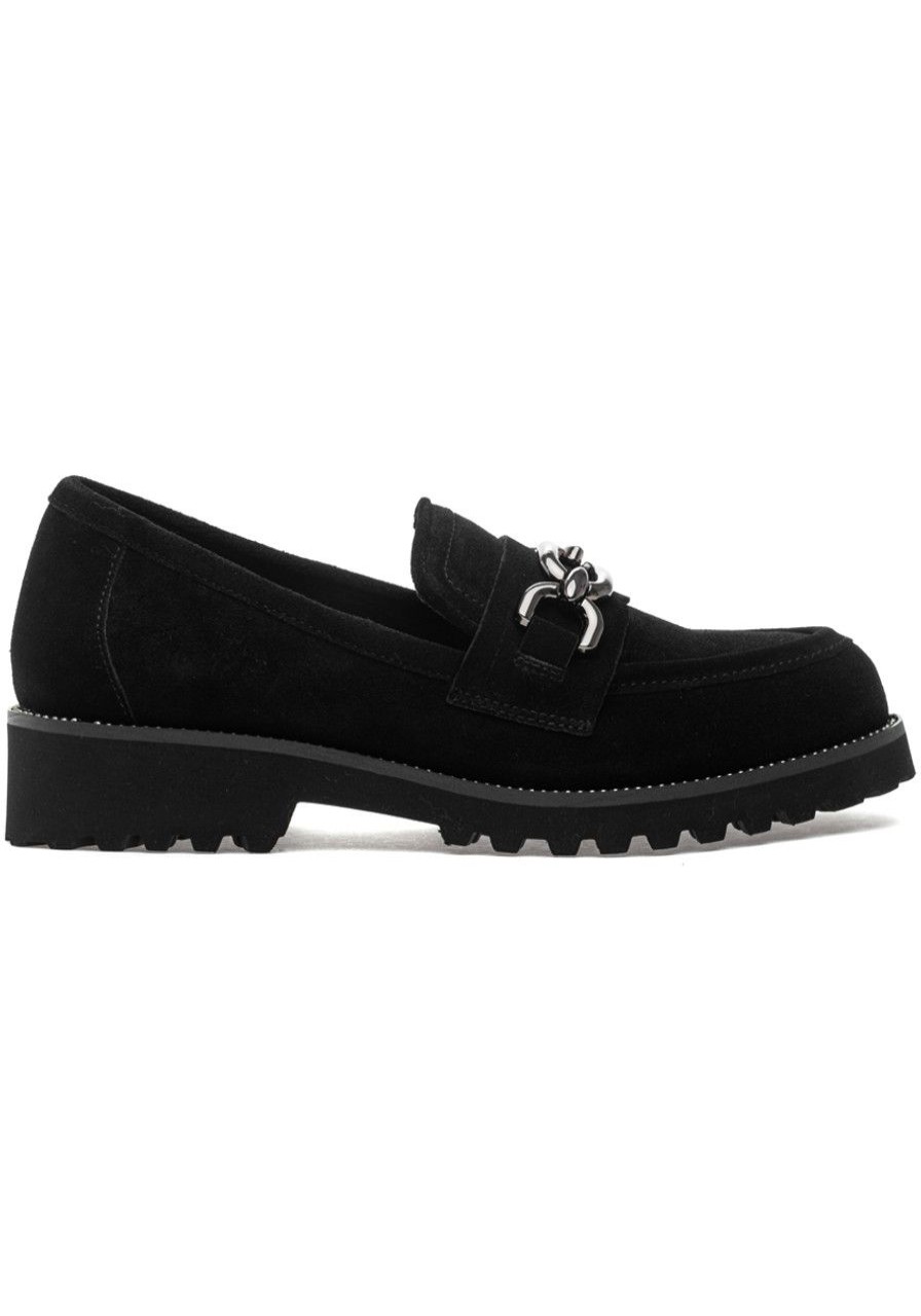 Women Jildor Loafers & Oxfords | Zeus Loafer Black Waterproof Suede