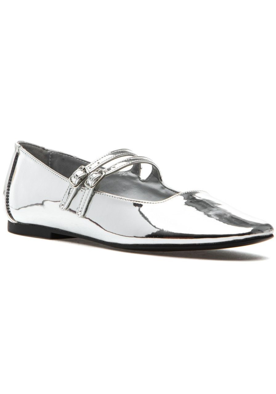 Women Steve Madden Flats | Alisah Mary Jane Flat Silver Foil